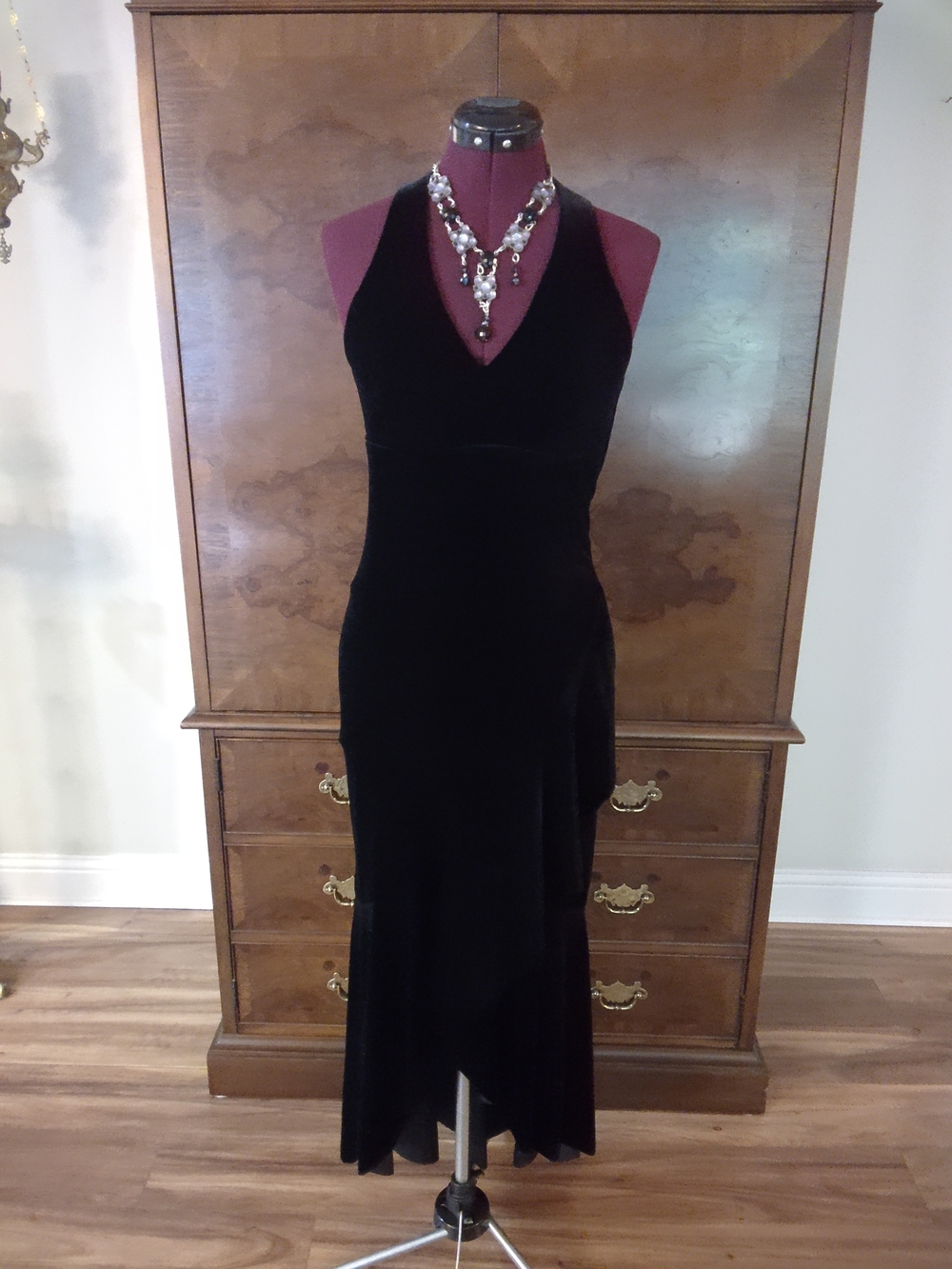 Blondie Nites Black Velvet Halter Gown